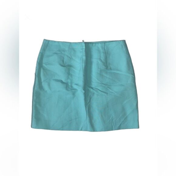 3•1 Phillip Lim Turquoise Skirt 100% Silk Lining 100% Leather Trim (Size: 4) - Picture 4 of 16